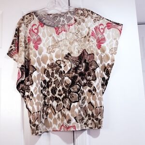 Chico's Top Floral Cream Pink and Brown Lightweight Size Medium ( 1 )